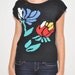 Vintage 80's Black Knit Sweater with Floral Design