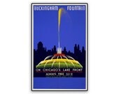 Chicago Buckingham Fountain Vintage Travel Poster on 8x12.5 PopMount Ready to Hang FREE SHIPPING