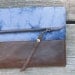 hand-dyed cotton and leather clutch, fold-over clutch, storm clouds