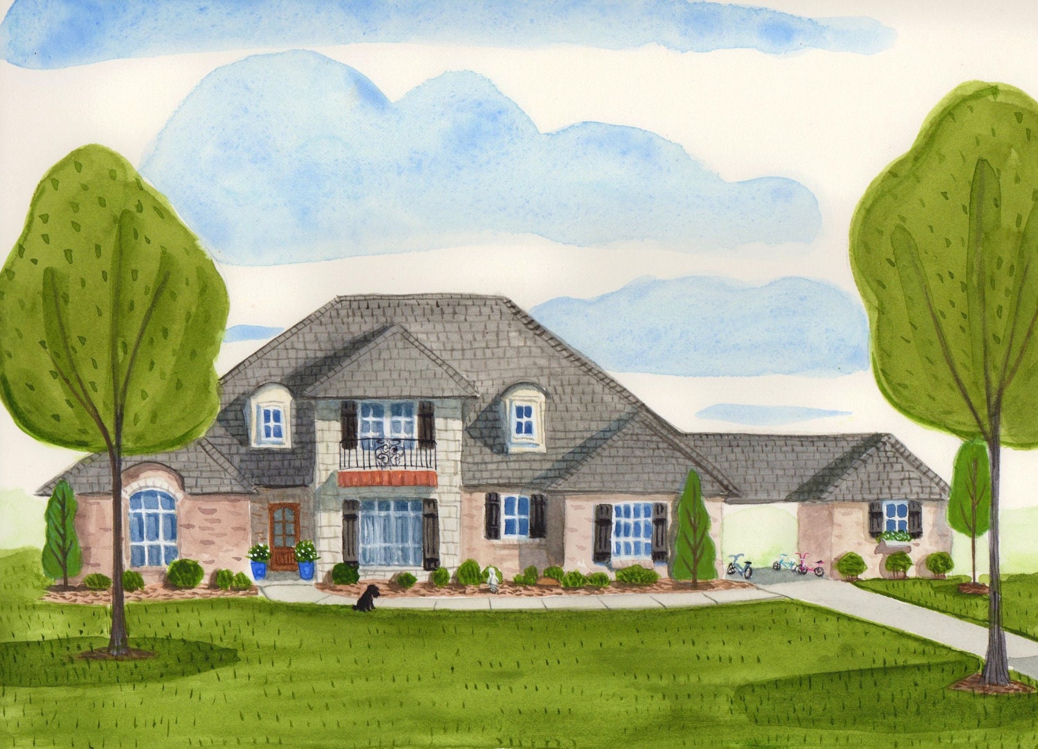 Whimsical Watercolor House Portrait Painting