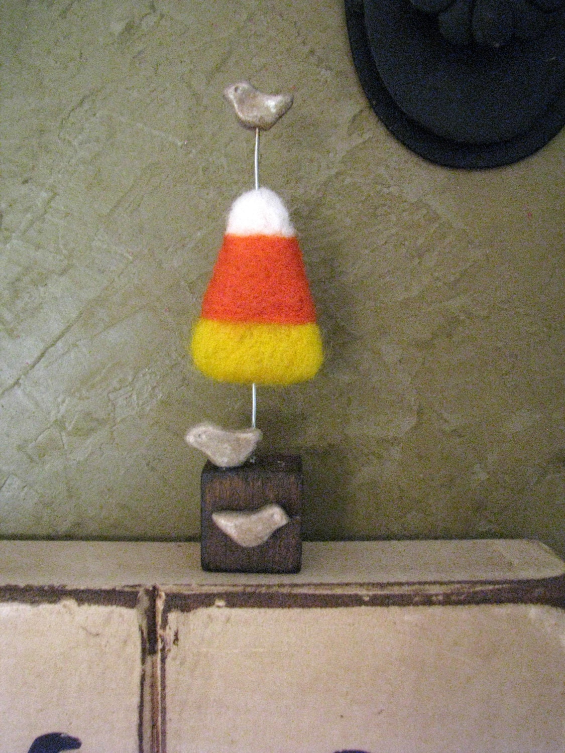 needle felted candy corn, birds, Halloween