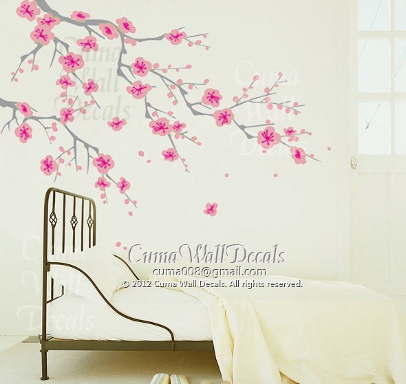 pink Cherry blossom wall decals white flower vinyl mural nature wall sticker children decals nursery wall mural- cherry blossom Z163 cuma