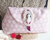 Pink Pastel Clutch, Romantic Clutch, Cameo Lady Clutch, Tilda Fabric Clutch