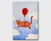 Childrens Room Painting Flying Orange Cat art on canvas Nursery Room Art Kids Wall Art Cat Art For Children Funny painting on canvas 4x6