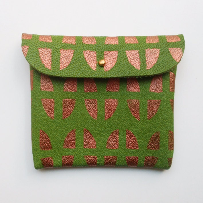 POUCH 02// sap green leather with copper print