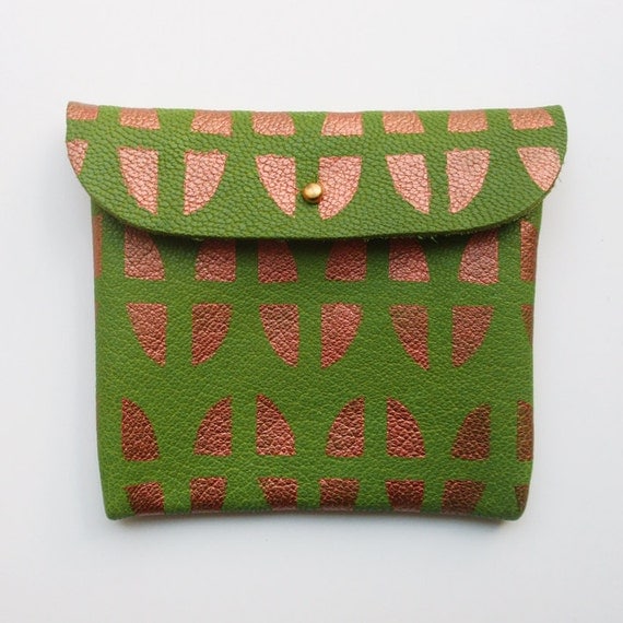 POUCH 02// sap green leather with copper print