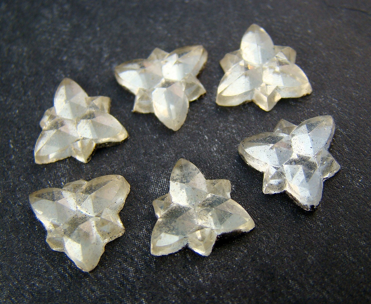 Tiny Art Deco Faceted Crystal Triangle Cabochons 9mm (5)