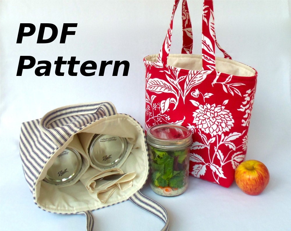 Jars to Go Bag Pattern - instant download mason jar lunch bag PDF - now in quart, pint and half-pint sizes