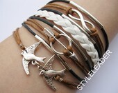 Bracelet-antique silver infinity bracelet,arrow bracelet,birds bracelet