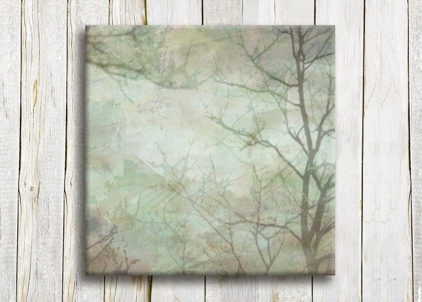 Green abstract art,  framed canvas, 16"/16", FREE SHIPPING