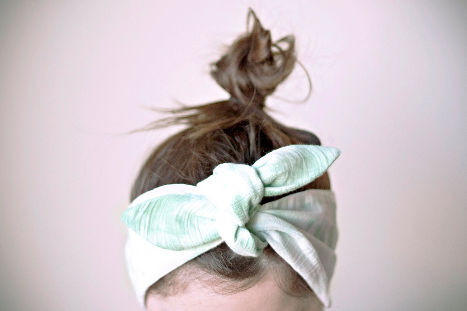 SALE indian cotton fabric, dyed, white & pale green headband