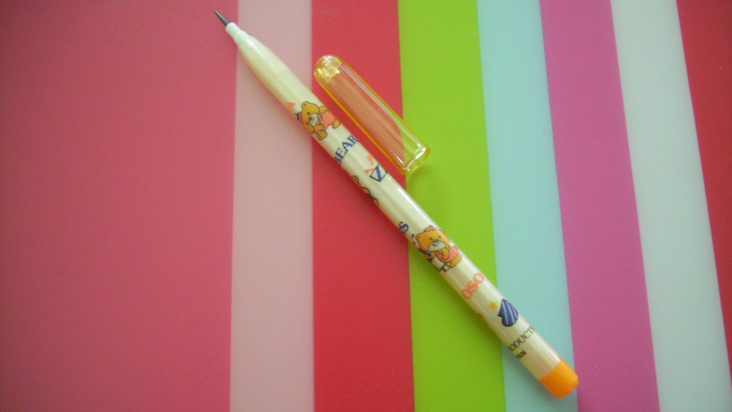 80s Bensia Bears Pencil. Vintage Peach Lead Pencil. Kawaii Stationery. GVS, VC, Blossom  team