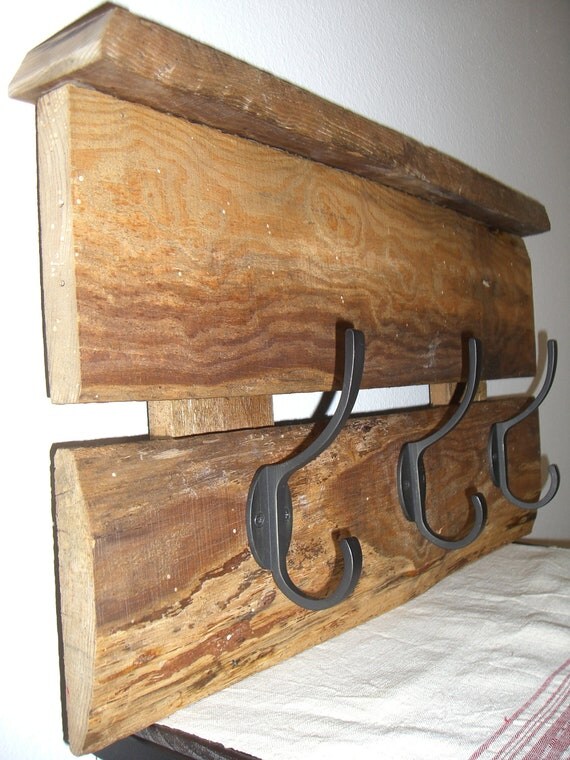 Items similar to Coat Rack, Towel Rack, Rustic Reclaimed Wood, 24", 3
