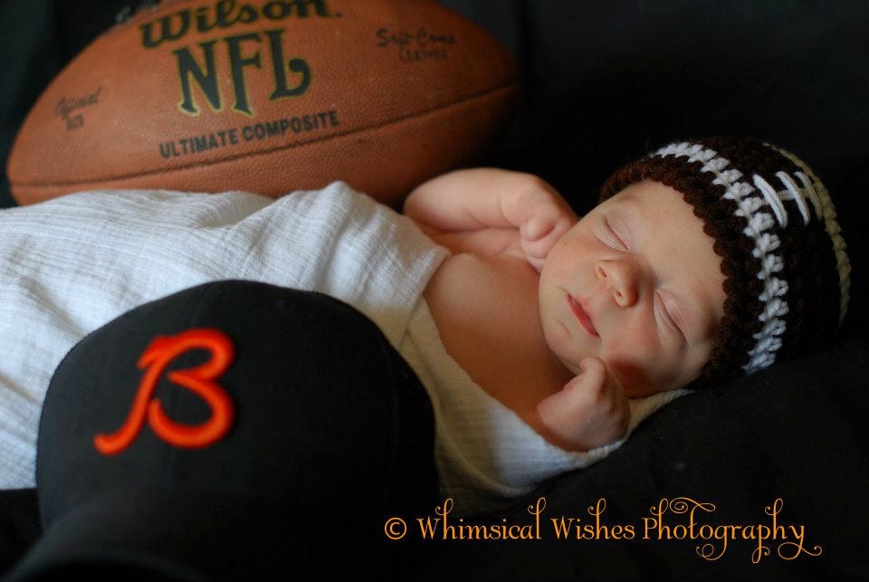 Crochet Brown White Football Baby Hat Boy or Girl Newborn Infant Toddler Beanie Photography Prop