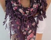 Georgeus Scarf   Elegance Scarf   Feminine Scarf....Purple  Floral
