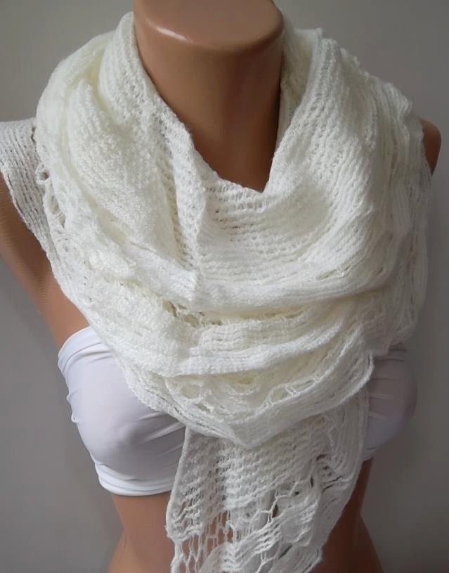 Gorgeous Scarf   Elegant  Scarf Fabric Knitted Lace Scarf pearl color