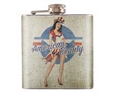 Liquor Hip Flask Stainless Steel Pin Up American Beauty 6 oz (F-131)