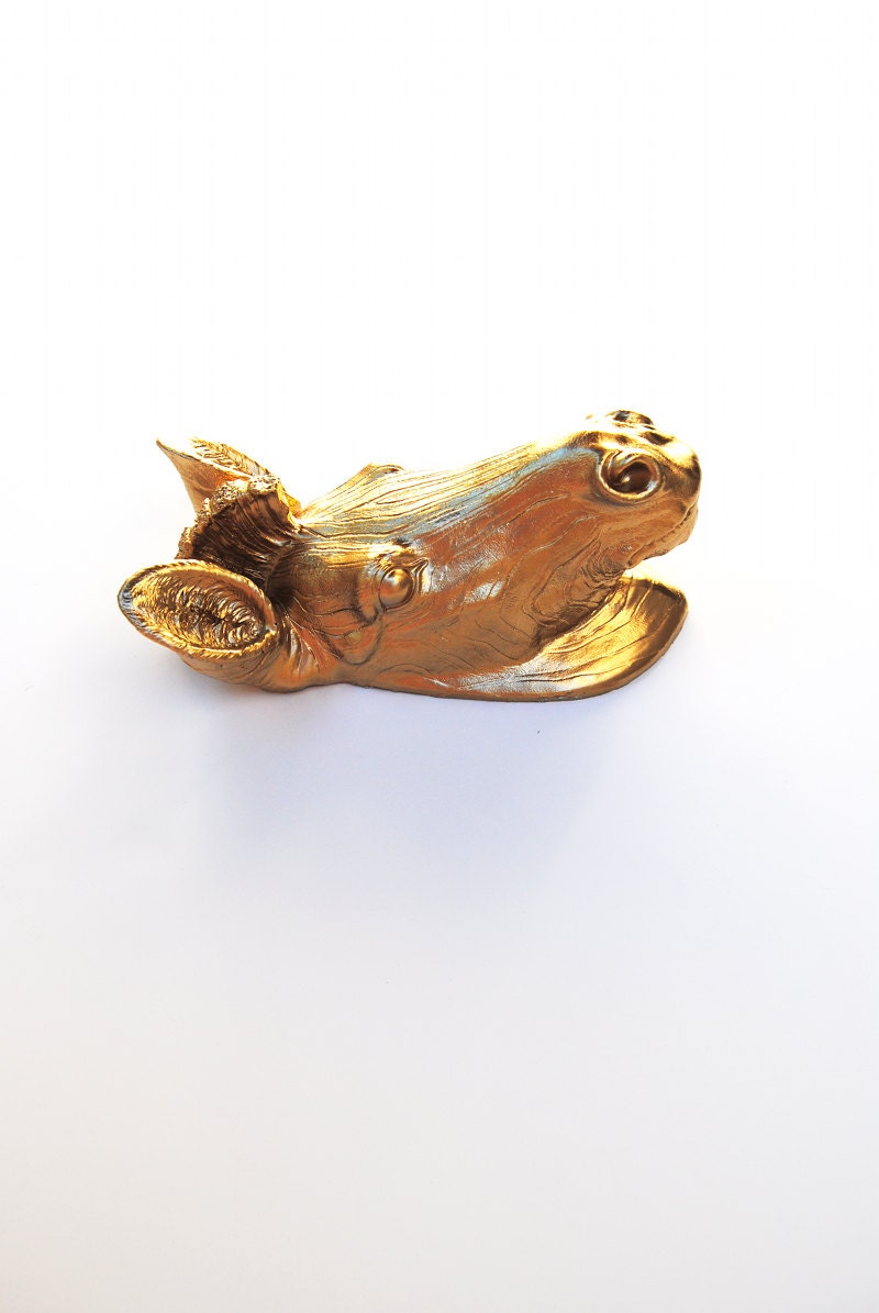 The Pierce - 1 Gold Mini Resin Zebra Head- Resin White Faux Taxidermy- Chic & Trendy