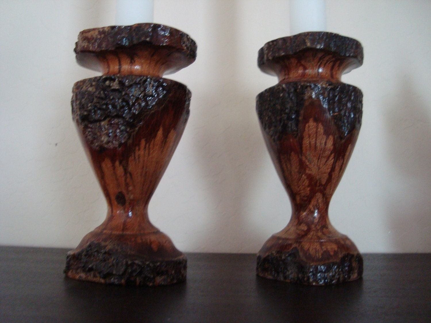 Items similar to Mid century wood burl candle holders, latheturned
