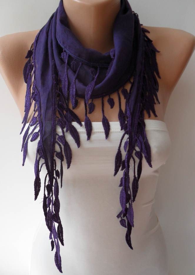 Autumn Trend - Purple Scarf with Trim Edge - Lightweight Cotton Scarf