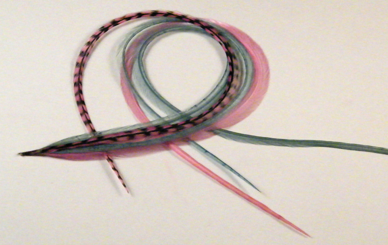 Hair Feathers Extensions pastel colors, baby pink and soft teal