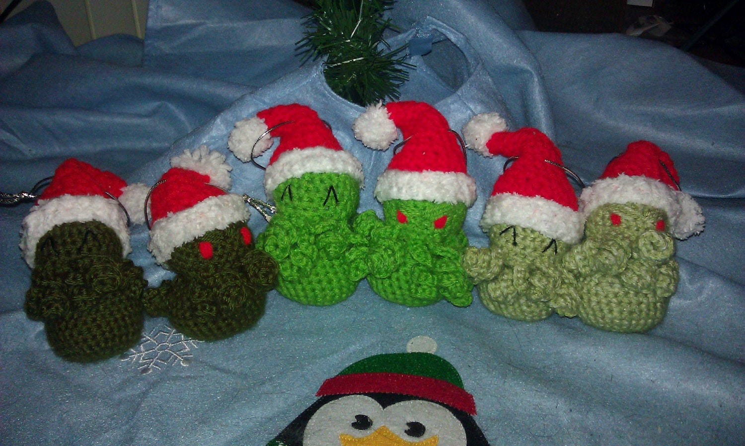 Crocheted Santa Hat Cthulhu Ornament