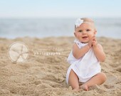White Baby Headband - Hydrangea Flower with Swarovski Rhinestone - White Elastic Headband - All sizes