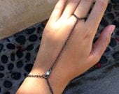 Gunmetal Bracelet Ring Hand Chain With Crystal Bead