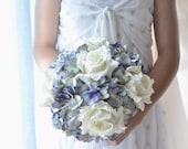 Something Blue paper bouquet wedding flowers, ocean blue paper wedding bouquet, soft blue paper flowers - AlternativeBlooms