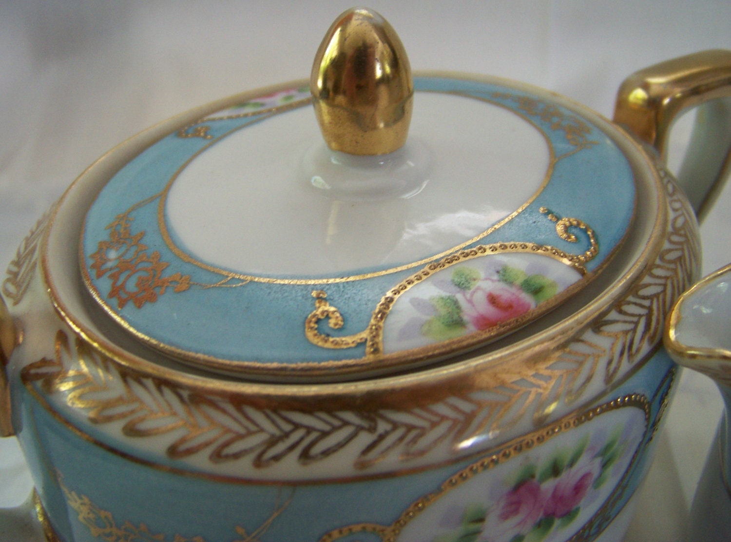 Vintage Rare Hand Painted Nippon Sugar and Creamer Set, Morimura Bros., pre-dates Noritake china, real 24K gold trim