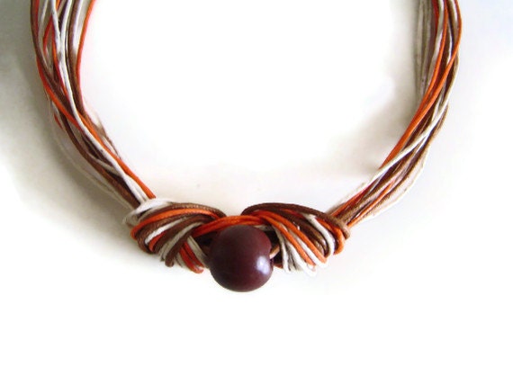 Knot Necklace,Cord Fiber Necklace, Statement OOAK Necklace, Brown Orange Beige, Fall Accessory, Earth Colours Necklace