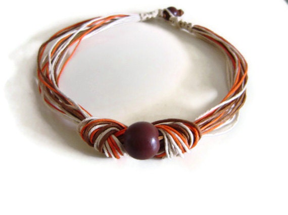 Knot Necklace,Cord Fiber Necklace, Statement OOAK Necklace, Brown Orange Beige, Fall Accessory, Earth Colours Necklace