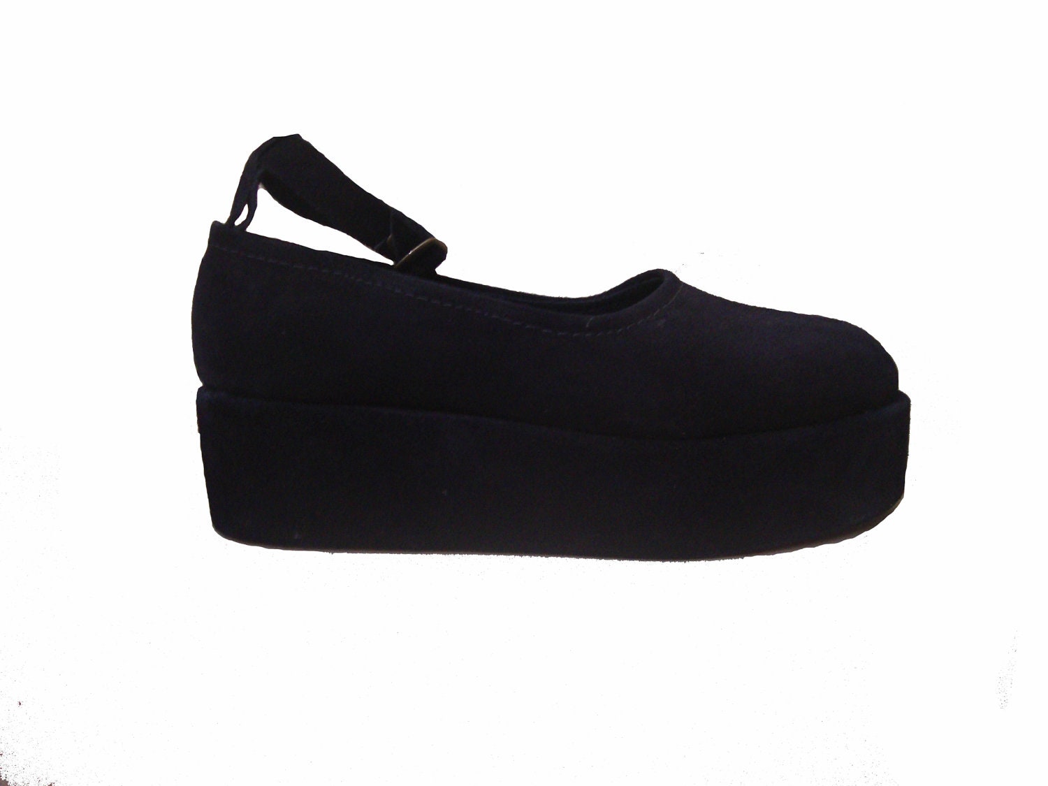 Black Leather handmade shoes with platform and buckle. Height: 2 inch. (5 cm)  (also available in large size)