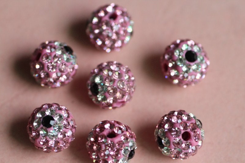 10pcs 10mm pink polymer clay with Rhinestone Shamballa Beads.charm pave disco ball bracelet bead