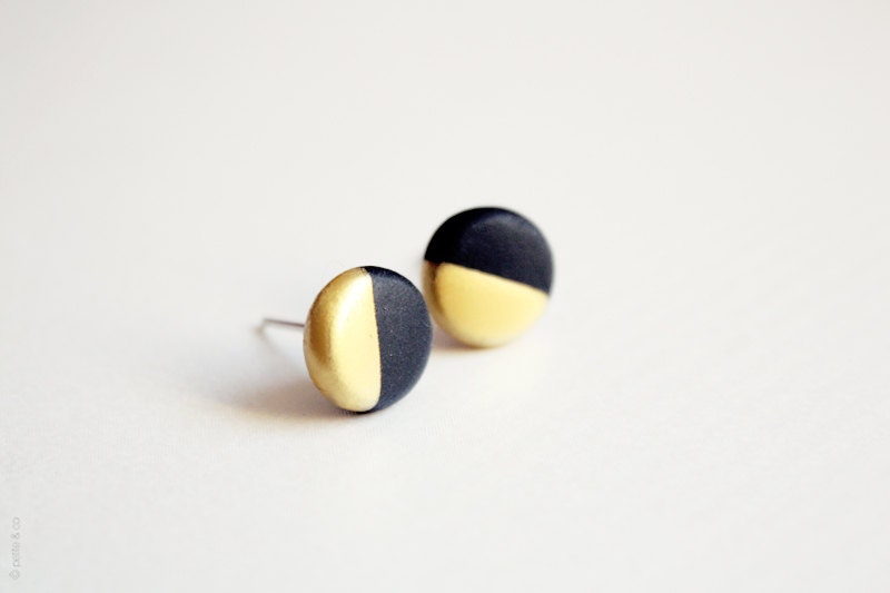 gold dipped black disc - minimalist geometric studs