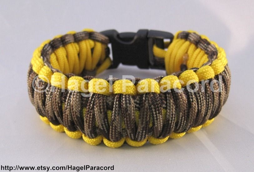 Brown Camo with Yellow trim king cobra weave paracord bracelet