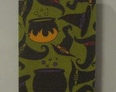 Witches Brew Cauldrons and Hats Black and Green Decoupage Wooden Magnet