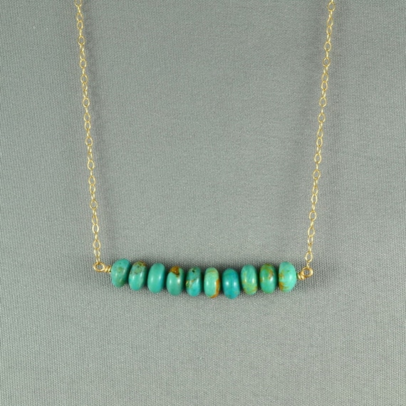 Genuine Turquoise Beads Necklace, 14K Gold Filled Chain, Beautiful Stone Necklace,also in Sterling Silver
