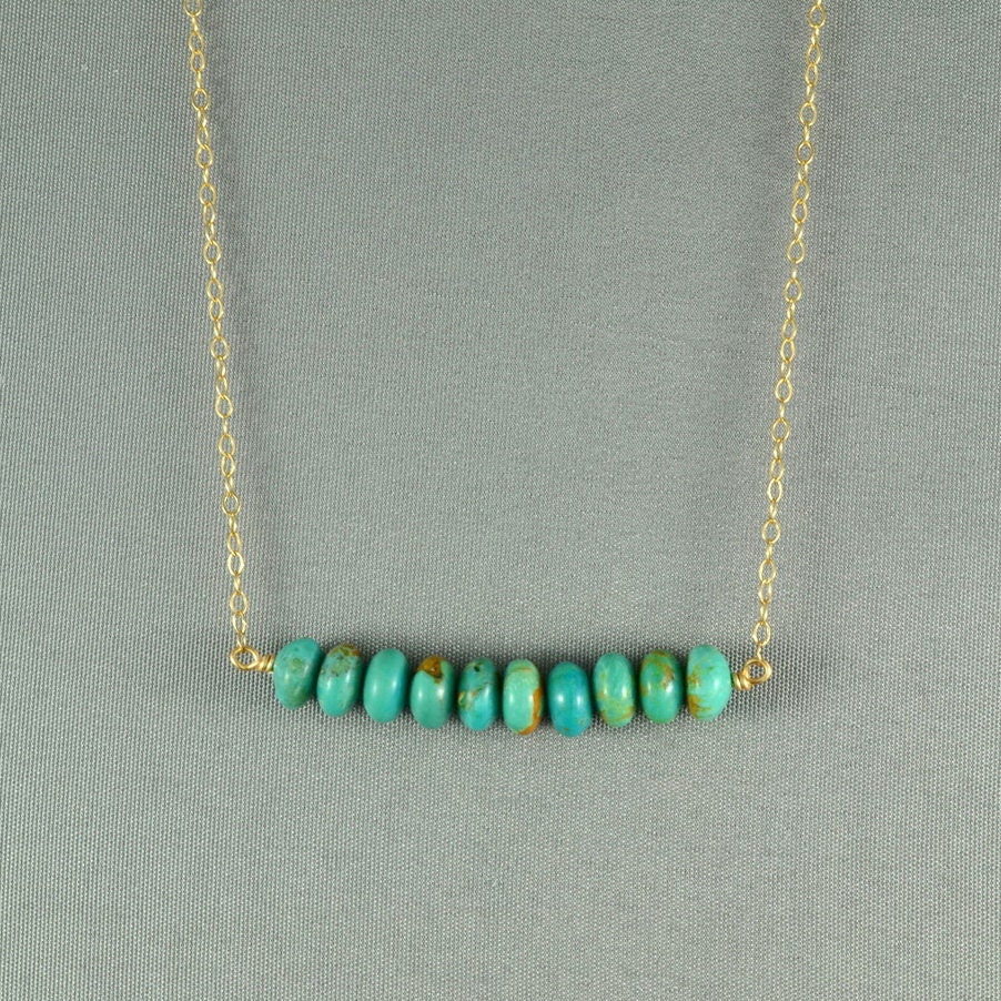 Genuine Turquoise Beads Necklace, 14K Gold Filled Chain, Beautiful Stone Necklace,also in Sterling Silver