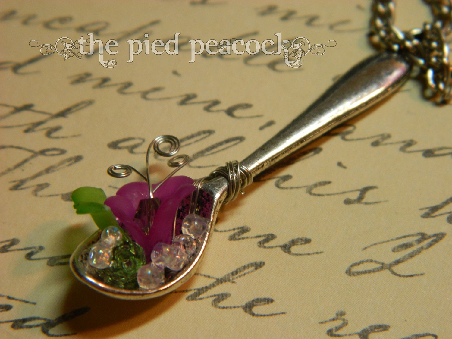 Fairy Garden Spoons, Silver Spoon Necklace with Tiny Flower Garden, Fantasy Fun
