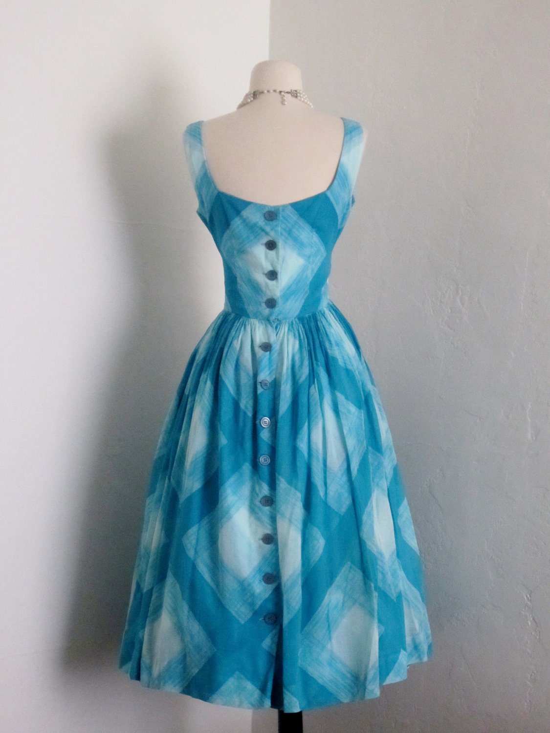 ON HOLD vintage 1950's Jonathan Logan turquoise diamond breezy cotton summer pin up sundress dress