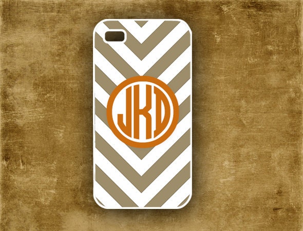 Monogrammed Iphone case - Chevron Iphone case, hunting colors preppy Iphone 5 case, Iphone 4 case plastic or silicone rubber 4s cover (9736)