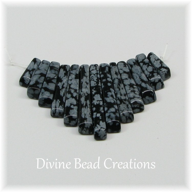 DESTASH CLEARANCE Priced to Sell Snowflake Obsidian Graduated Cleopatra Mini Bib Fan (13 Piece Set) Jewelry Loose Beads Beading Supplies