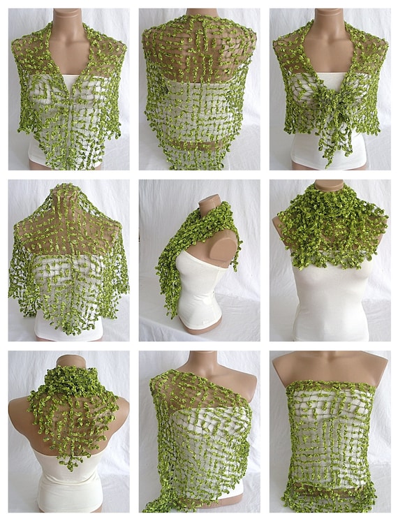 Crocheted green magic shawl, scarf by Arzu's Style