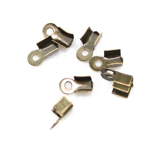100Pcs -8 x 4mm ANTIQUE GOLD Plated Crimp Bead Cord Ends Clasp, Bronze Cord Tips