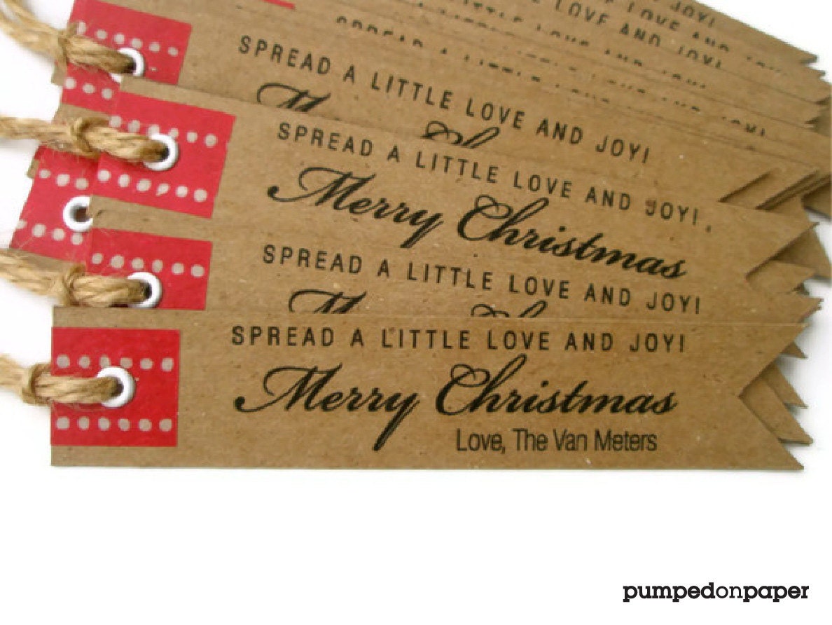 personalized holiday gift tags with red washi tape - set of 20