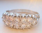 SALE SALE Diamond Engagement Ring, Wedding Band or Stacking Band. 12 Brilliant Diamonds. 18ct White Gold. Wedding Set. Vintage Style.