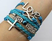 charm bracelet silvery love cross&wings bracelet infinity karma bracelet personalized charm bracelet best gift for friend.-N1614