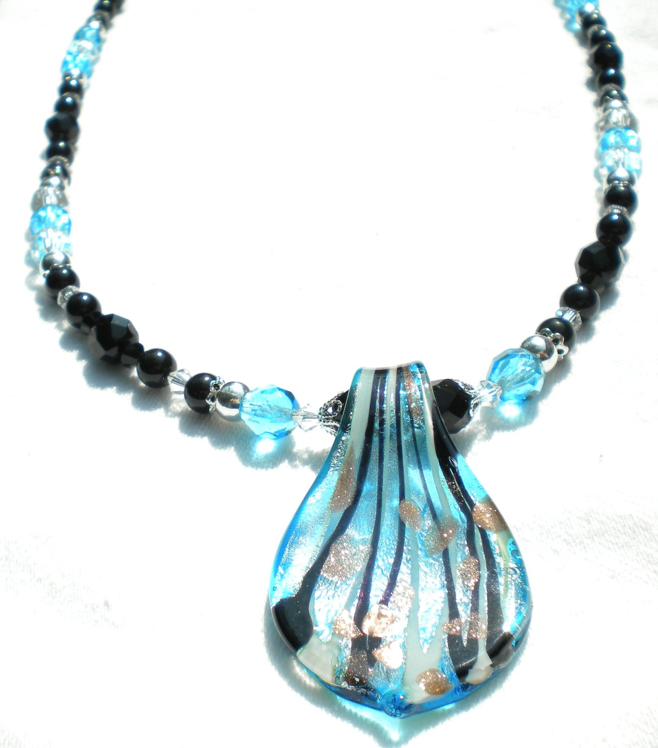 Turquoise and Black Swarovski Pearl and Crystal Salacia Necklace