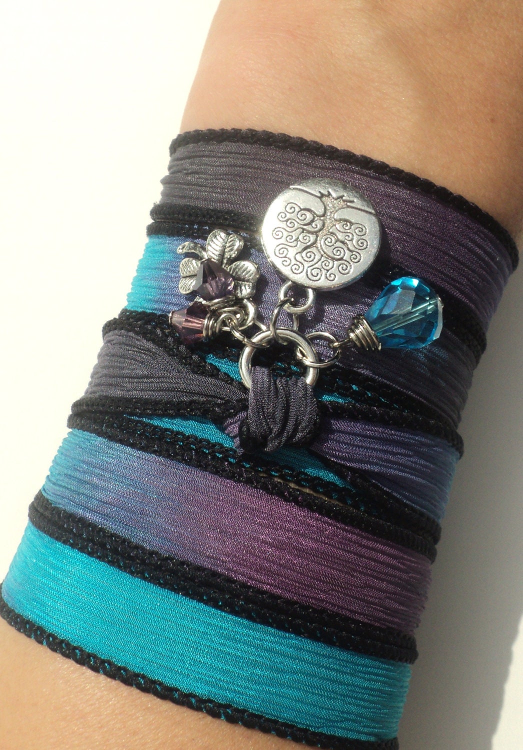 Tree of Life Silk Wrap Bracelet Yoga Jewelry Bohemian Necklace Earthy Unique Gift For Her Christmas Stocking Stuffer Under 50 Item S49
